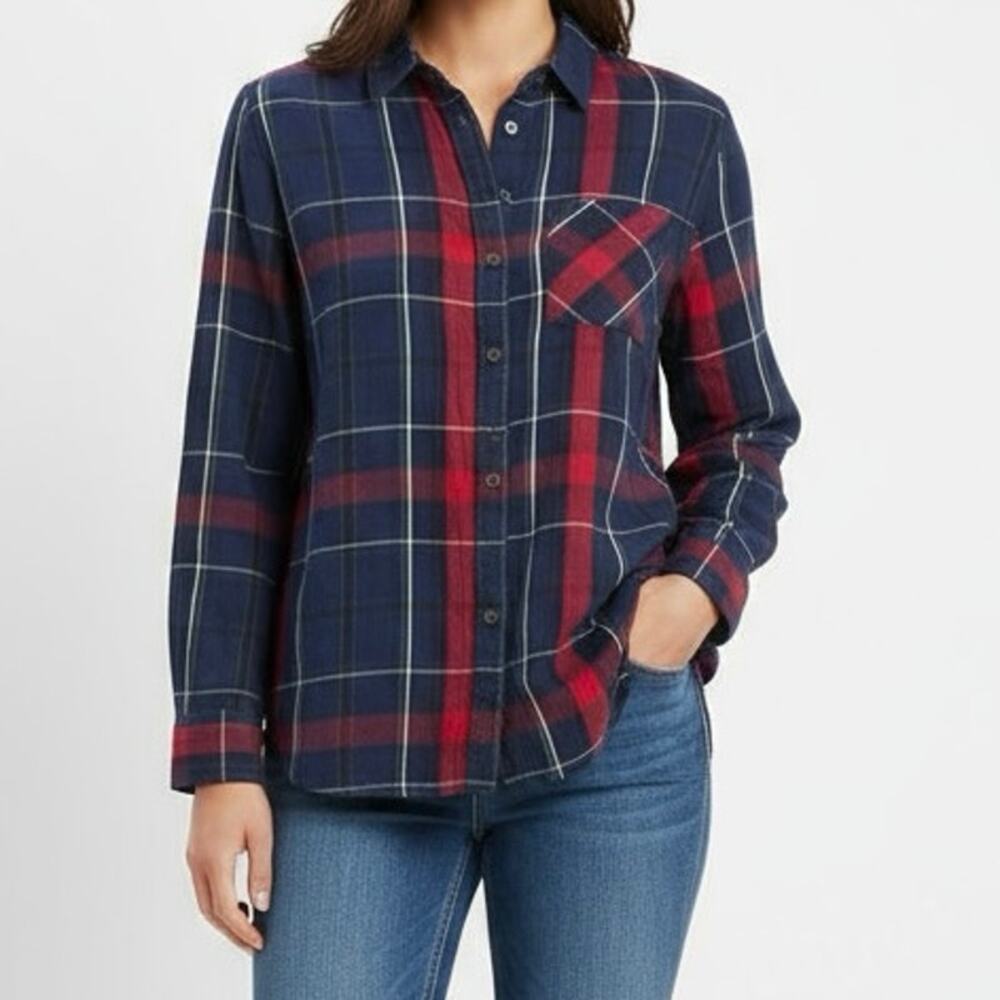 True Craft Womens Plaid Shirt XL Flannel Tartan Lightweight Modal Blend Granola